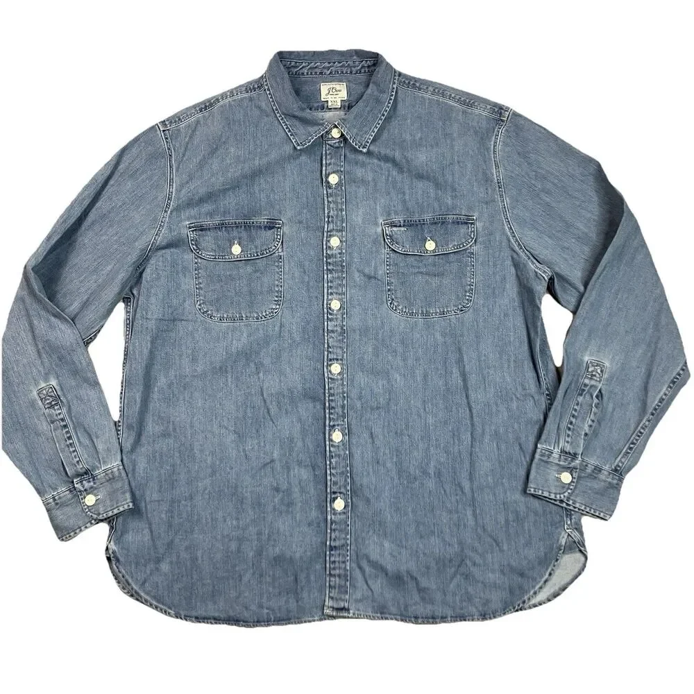 J.Crew Midweight Denim Workshirt Mens XXL Blue Cotton Dual Pocket Button Front